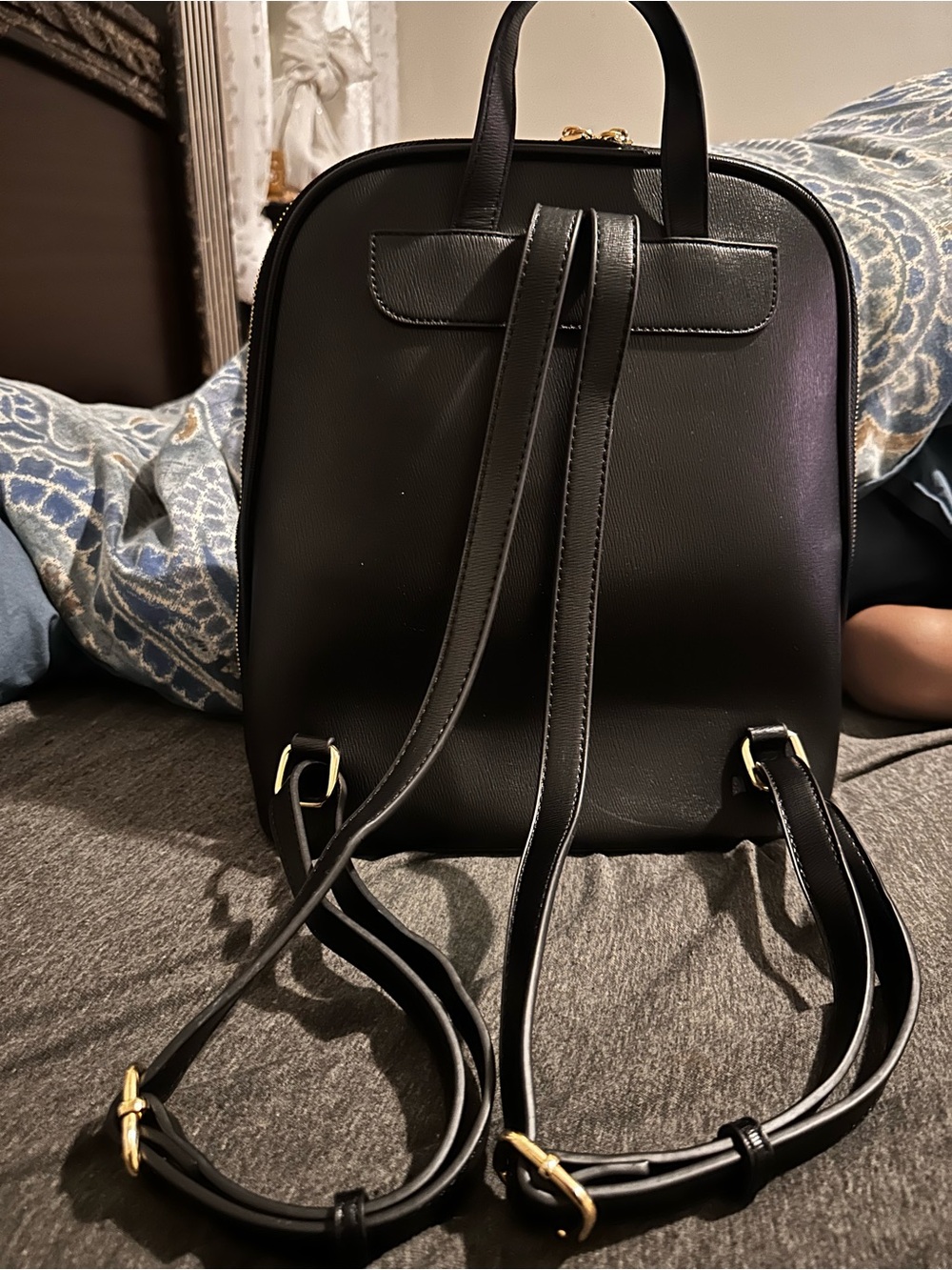 Miztique Black Faux Leather Backpack with Front Flap Pocket NEW WITHOUT TAG - Picture 10 of 11